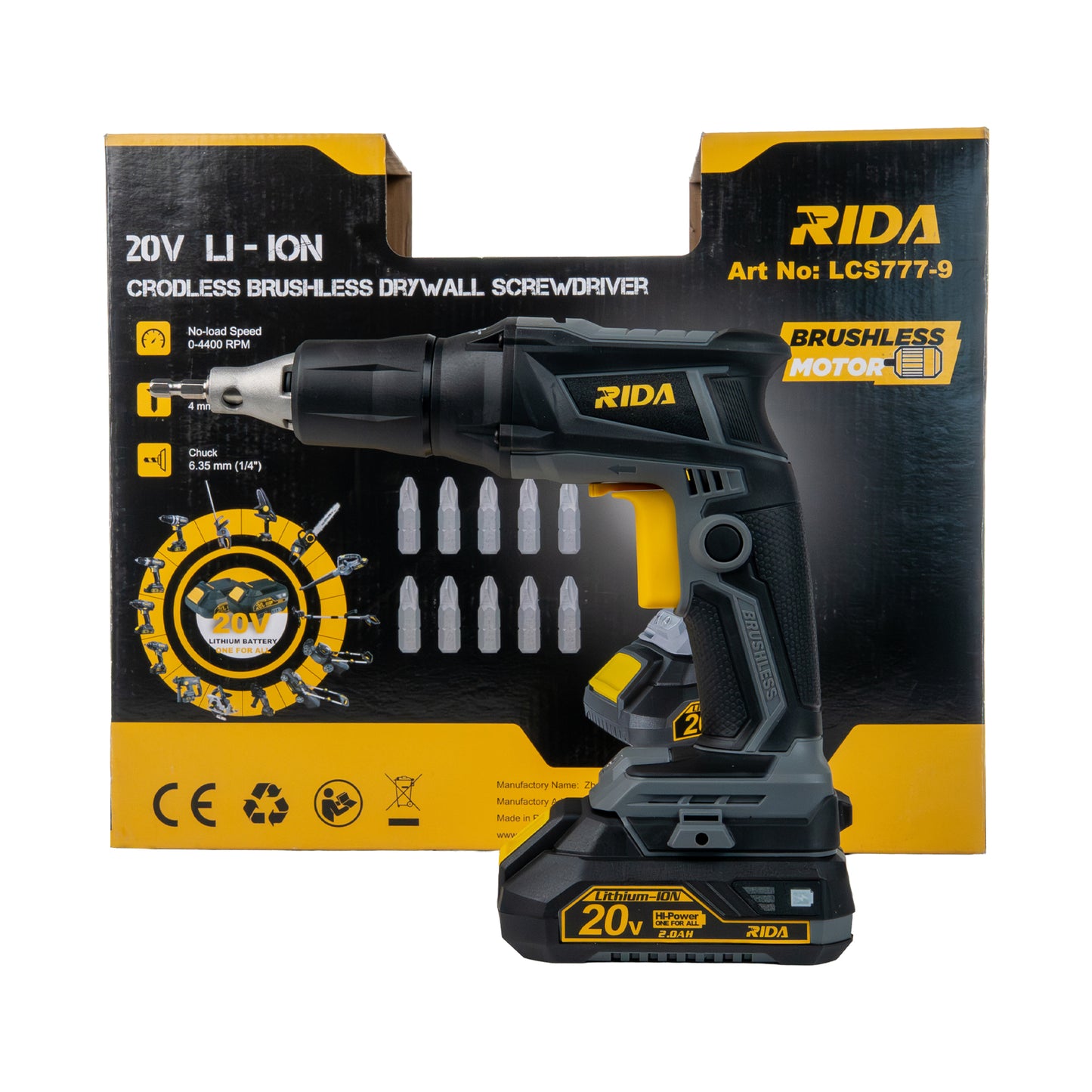 Atornillador para Drywall Brushless 20V RIDA